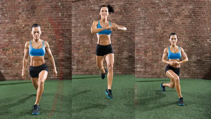 لانج پرشی با پیچش تنه برای حرکات هوازی شکم