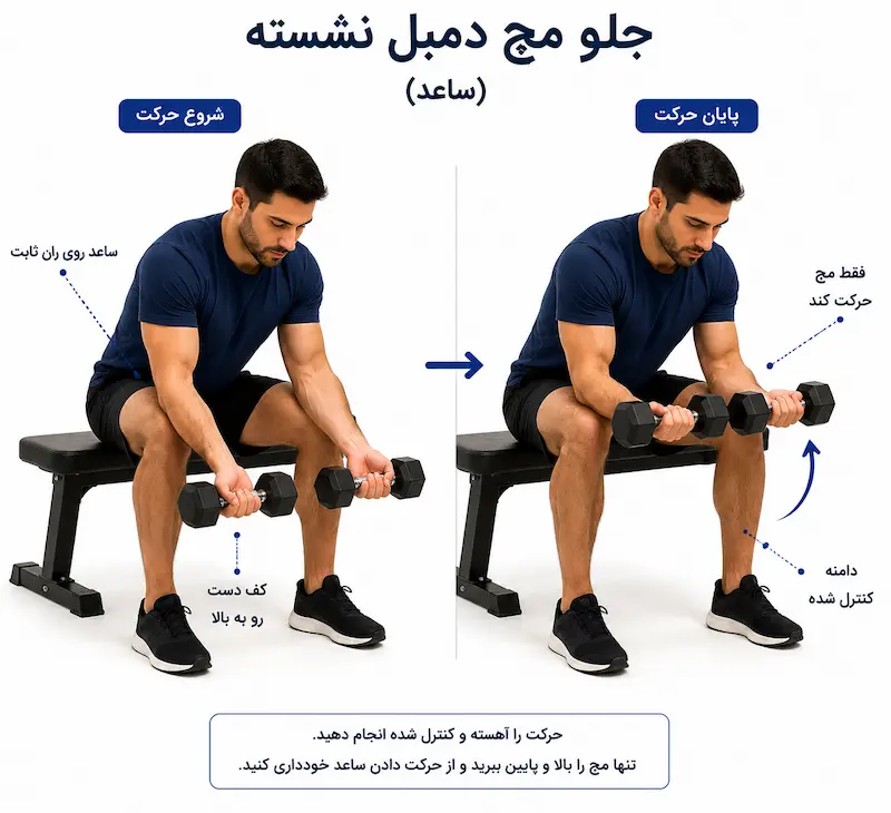 آموزش ساعد با دمبل مچ خم